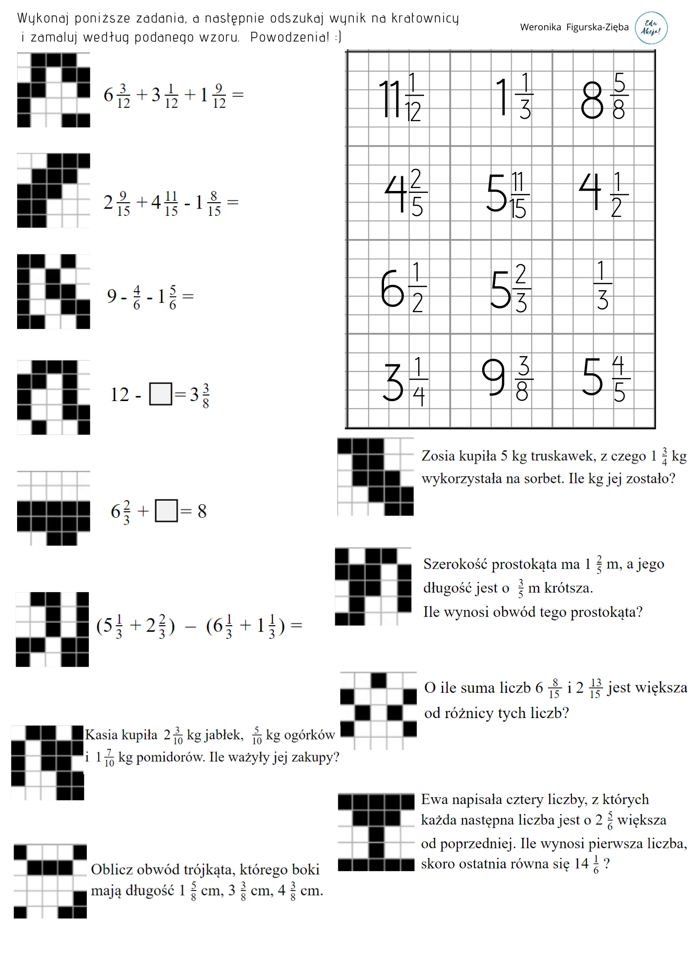 Matematyka Ułamki Klasa 4 Pdf Kodowana karta pracy – dodawanie i odejmowanie ułamków dla klasy 4